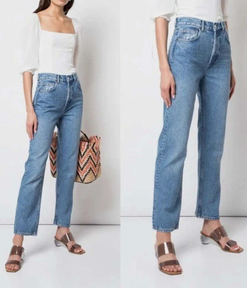 Reformation Cynthia High Rise Straight Leg Jeans Blue Wash Size 24 Button Fly